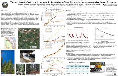 Timber harvest effect on soil moisture in the southern Sierra Nevada: Is there a measurable impact? Matthew W Meadows 1, Roger Bales 1, Martha Conklin.