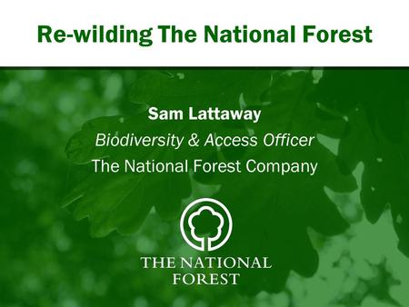 Re-wilding The National Forest Sam Lattaway Biodiversity & Access Officer The National Forest Company.