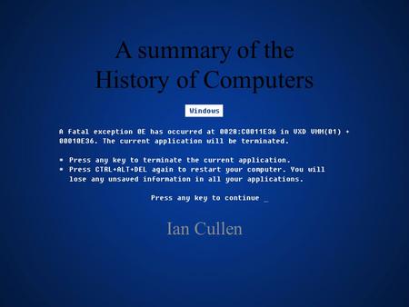 A summary of the History of Computers Ian Cullen.