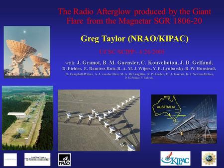 The Radio Afterglow produced by the Giant Flare from the Magnetar SGR 1806-20 Greg Taylor (NRAO/KIPAC) with: J. Granot, B. M. Gaensler, C. Kouveliotou,