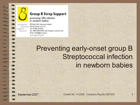 September 2007 Charity No. 1112065 Company Reg No 5587535 1 Preventing early-onset group B Streptococcal infection in newborn babies.