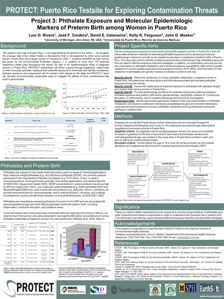 PROTECT: Puerto Rico Testsite for Exploring Contamination Threats Project 3: Phthalate Exposure and Molecular Epidemiologic Markers of Preterm Birth among.