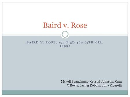 BAIRD V. ROSE, 192 F.3D 462 (4TH CIR. 1999) Baird v. Rose Mykell Beauchamp, Crystal Johnson, Cara O’Boyle, Jaclyn Robbin, Julia Zigarelli.