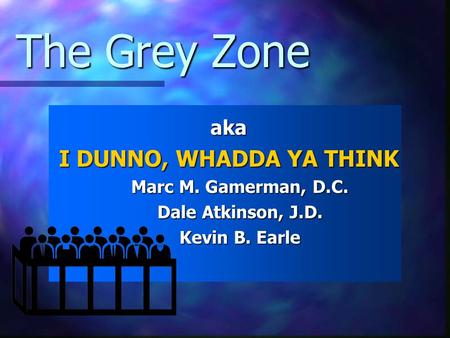 The Grey Zone aka I DUNNO, WHADDA YA THINK Marc M. Gamerman, D.C. Dale Atkinson, J.D. Kevin B. Earle.
