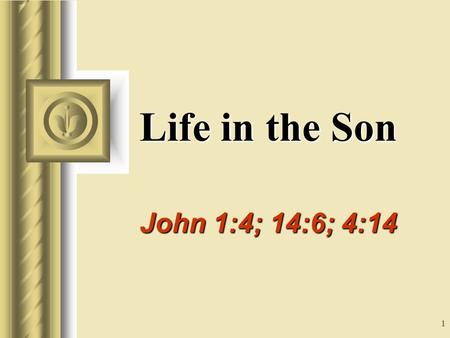 1 Life in the Son John 1:4; 14:6; 4:14 This presentation will probably involve audience discussion, which will create action items. Use PowerPoint to keep.