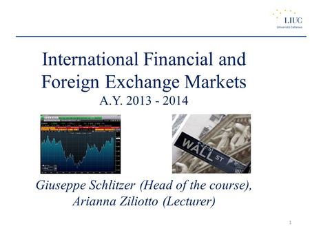 International Financial and Foreign Exchange Markets A.Y. 2013 - 2014 Giuseppe Schlitzer (Head of the course), Arianna Ziliotto (Lecturer) 1.