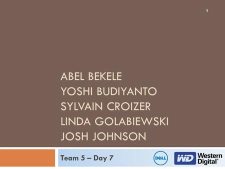11 ABEL BEKELE YOSHI BUDIYANTO SYLVAIN CROIZER LINDA GOLABIEWSKI JOSH JOHNSON Team 5 – Day 7.