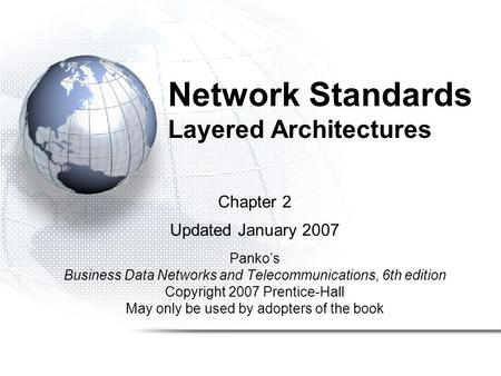 Network Standards Layered Architectures Chapter 2 Updated January 2007 Panko’s Business Data Networks and Telecommunications, 6th edition Copyright 2007.