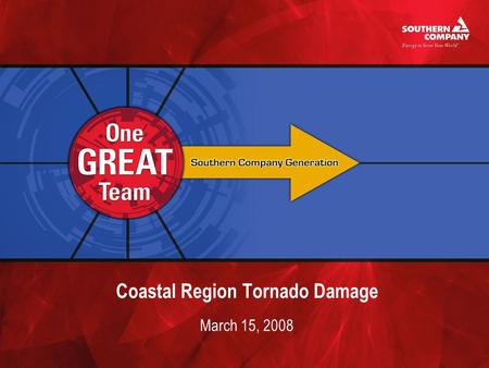 Coastal Region Tornado Damage March 15, 2008. Plant McIntosh Steam Damage Notes verbatim from steam plant log book Bad lighting strike on unit. Mw’s dropped.