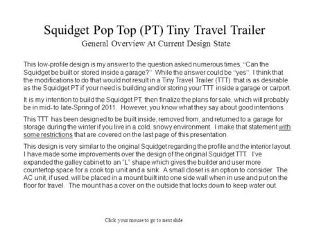 Squidget Pop Top (PT) Tiny Travel Trailer