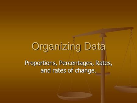 Organizing Data Proportions, Percentages, Rates, and rates of change.