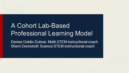 A Cohort Lab-Based Professional Learning Model Denise Goldin-Dubois: Math STEM instructional coach Sherri Dennstedt: Science STEM instructional coach.