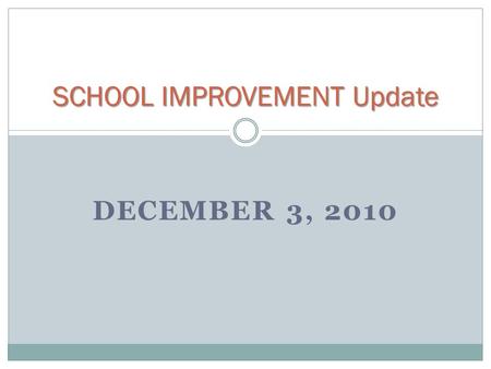 SCHOOL IMPROVEMENT Update DECEMBER 3, 2010. School Data Profile/Analysis (SDP/A) – opens December 13, 2010; due September 1, 2011  Pre-populated with.