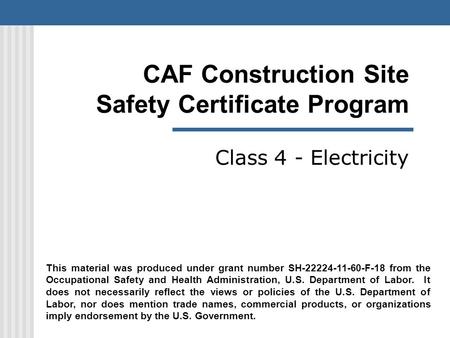 CAF Construction Site Safety Certificate Program
