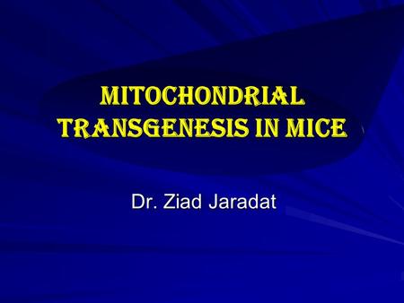 Mitochondrial Transgenesis in mice Dr. Ziad Jaradat.