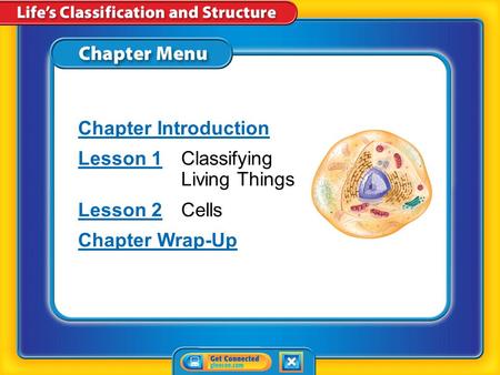 Chapter Menu Chapter Introduction Lesson 1Lesson 1Classifying Living Things Lesson 2Lesson 2Cells Chapter Wrap-Up.