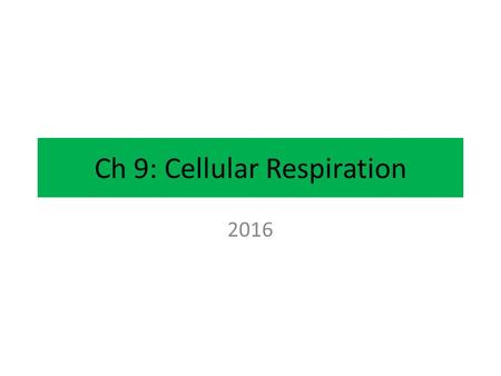 2016 Ch 9: Cellular Respiration. Chapter 9: Cellular Respiration From Topic 2.1 Understanding: Anabolism is the synthesis of complex molecules from simpler.