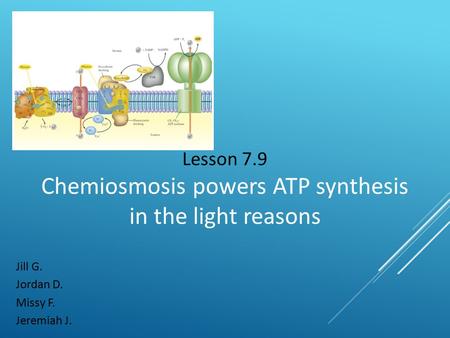 Lesson 7.9 Chemiosmosis powers ATP synthesis in the light reasons Jill G. Jordan D. Missy F. Jeremiah J.