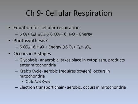 Ch 9- Cellular Respiration