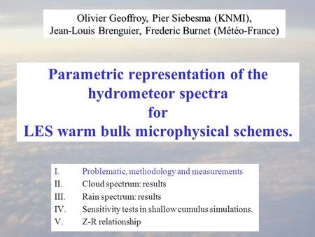 Parametric representation of the hydrometeor spectra for LES warm bulk microphysical schemes. Olivier Geoffroy, Pier Siebesma (KNMI), Jean-Louis Brenguier,
