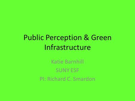 Public Perception & Green Infrastructure Katie Barnhill SUNY ESF PI: Richard C. Smardon.