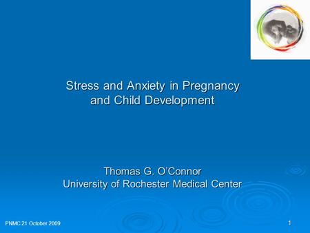 1 Stress and Anxiety in Pregnancy and Child Development Thomas G. O’Connor University of Rochester Medical Center PNMC 21 October 2009.