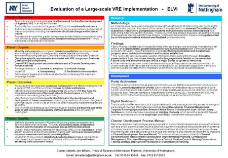 Evaluation of a Large-scale VRE Implementation - ELVI Staff and students using the VRE benefit from the greater transparency and communication that it.