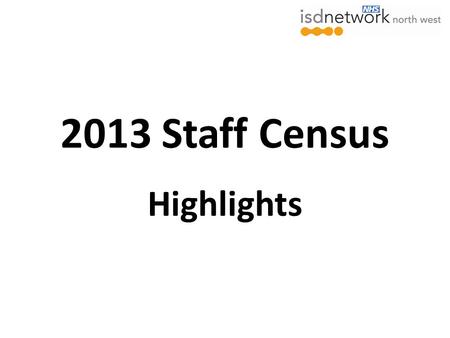 2013 Staff Census Highlights. Baseline Numbers Returns received Organisations in Network82 CCGs with no directly employed Informatics staff-14 CCGs whose.
