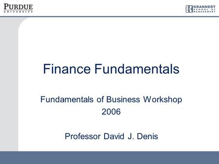 Finance Fundamentals Fundamentals of Business Workshop 2006 Professor David J. Denis.