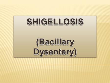 l Acute infectious disease of intestine caused by dysentery bacilli l Place of lesion: sigmoid & rectum  Shigellosis is endemic throughout the world.
