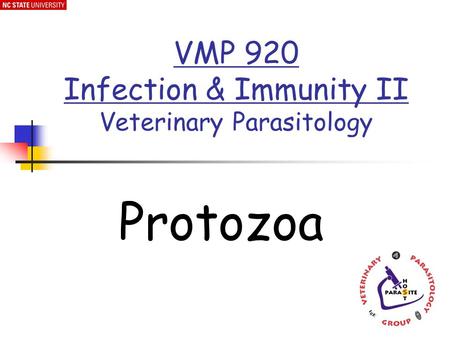 VMP 920 Infection & Immunity II Veterinary Parasitology Protozoa.
