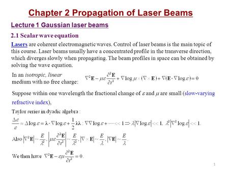 Chapter 2 Propagation of Laser Beams
