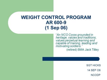 WEIGHT CONTROL PROGRAM AR (1 Sep 06)