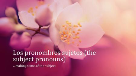 Los pronombres sujetos (the subject pronouns) …making sense of the subject…making sense of the subject.