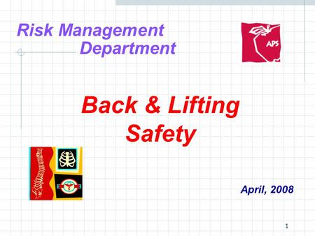 1 Risk Management Department Back & Lifting Safety April, 2008.