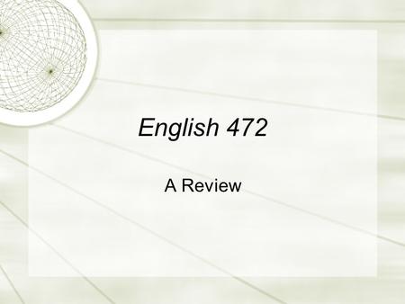 English 472 A Review. Overview  Histories  Theories  Questions and Quandaries.