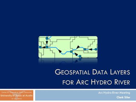 G EOSPATIAL D ATA L AYERS FOR A RC H YDRO R IVER Arc Hydro River Meeting Clark Siler Center for Research in Water Resources University of Texas at Austin.
