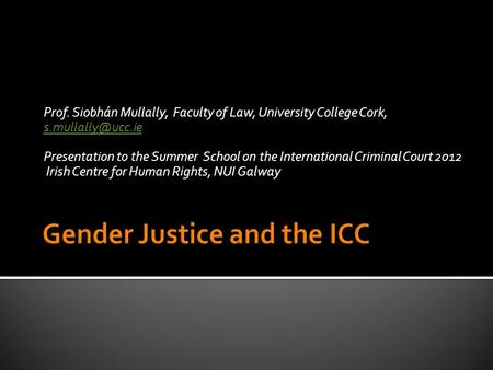 Prof. Siobhán Mullally, Faculty of Law, University College Cork,  Presentation to the Summer School on the International.