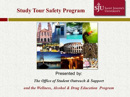 Study Tour Safety Program Presented by: The Office of Student Outreach & Support and the Wellness, Alcohol & Drug Education Program.