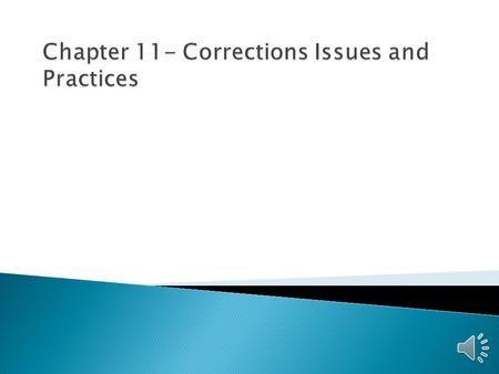 Chapter 11- Corrections Issues and Practices