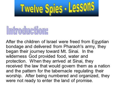After the children of Israel were freed from Egyptian bondage and delivered from Pharaoh's army, they began their journey toward Mt. Sinai. In the wilderness.