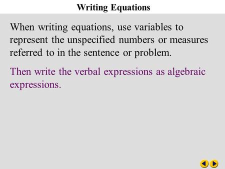 Algebra 3-1 Writing Equations