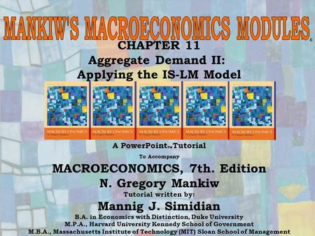 Chapter Eleven1 CHAPTER 11 Aggregate Demand II: Applying the IS-LM Model ® A PowerPoint  Tutorial To Accompany MACROECONOMICS, 7th. Edition N. Gregory.