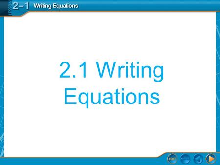 2.1 Writing Equations.