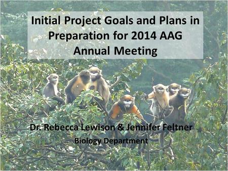 Initial Project Goals and Plans in Preparation for 2014 AAG Annual Meeting Dr. Rebecca Lewison & Jennifer Feltner Biology Department.