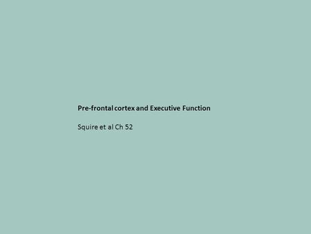 Pre-frontal cortex and Executive Function Squire et al Ch 52.