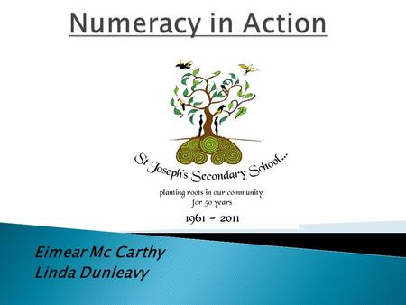 Eimear Mc Carthy Linda Dunleavy. We will look at how numeracy was introduced in the school and how we went about implementing the plan, as a whole school.