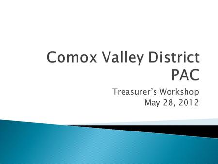 Treasurer’s Workshop May 28, 2012.  PAC structure  PAC Financial Activity  Role of the PAC Treasurer  Financial Controls and Best Practices  Financial.