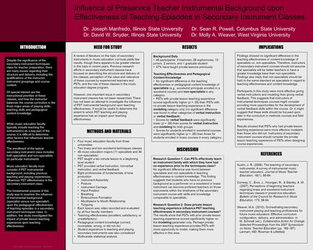Poster Design & Printing by Genigraphics ® - 800.790.4001 Influence of Preservice Teacher Instrumental Background upon Effectiveness of Teaching Episodes.