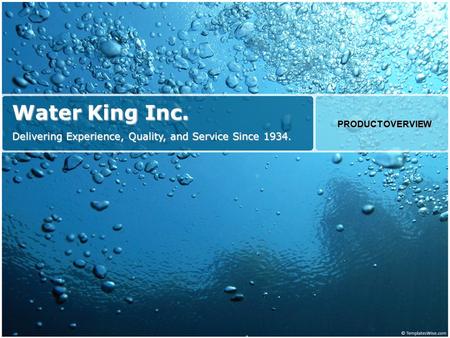 Water King Inc. Delivering Experience, Quality, and Service Since 1934. PRODUCT OVERVIEW.